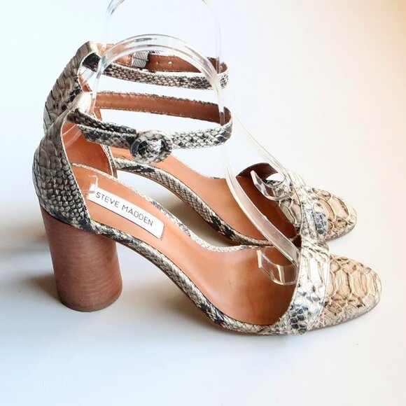 Steve Madden Sara Snakeskin Cylinder Heel Ankle Strap Sandals Size 7.5 - Picture 15 of 16